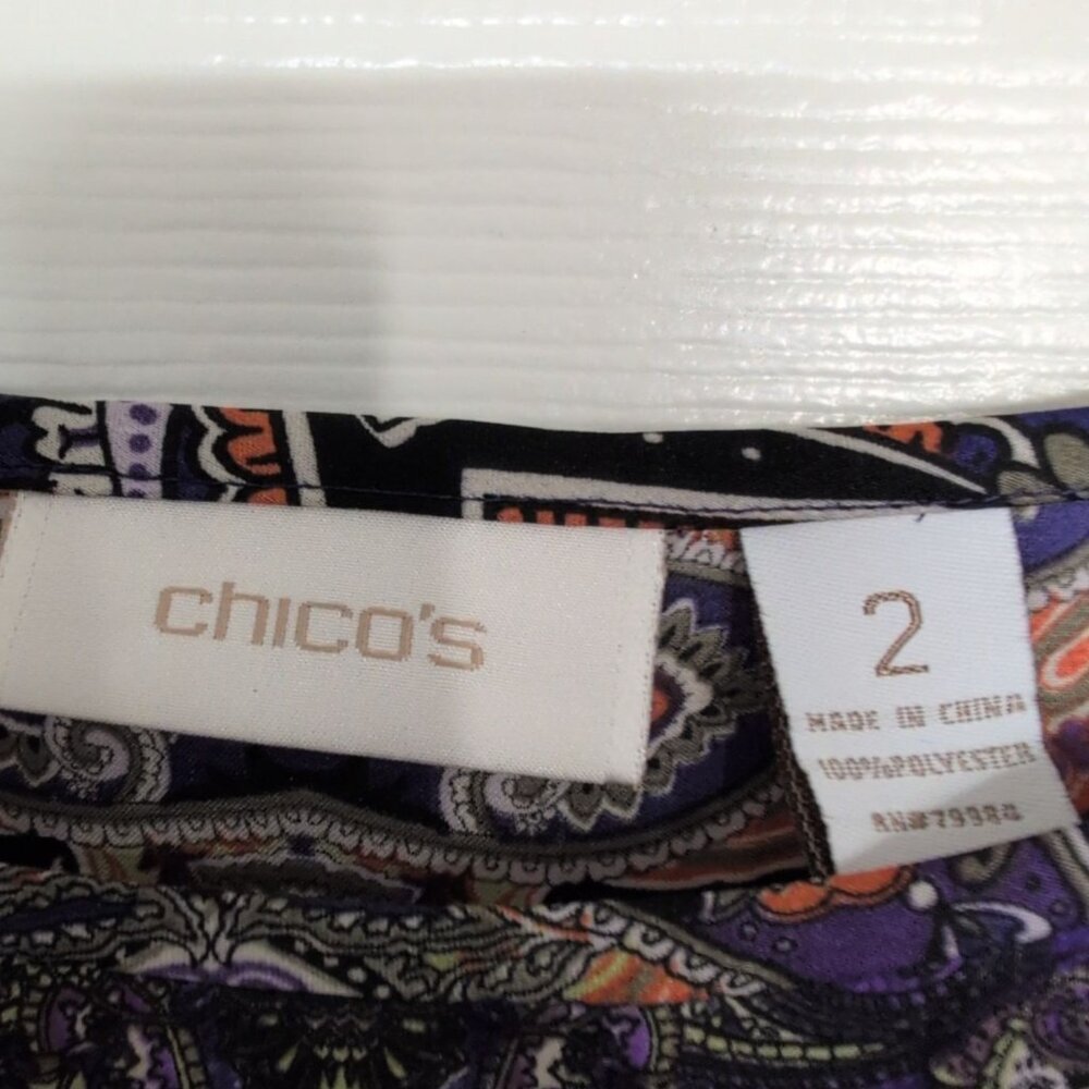 Chicos 2 Mixed Print Satin Shirt Womens Size Large Purple Animal Print Lightweig - Picture 4 of 5